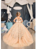 Gold Lace Cappuccino Tulle Peplum Flower Girl Dress